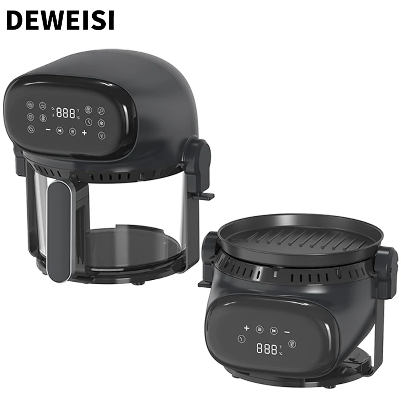 Touch screen electric air fryer with glass window view food container with electric pan grill functional household appliance