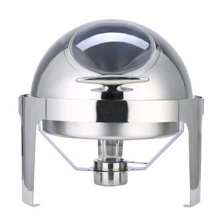 Luxury Large Stainless Steel Chafing Dish Gold 6.5L Big Roll Top Round Catering Chafing Dish Food Warmer