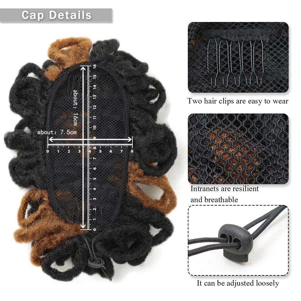 Faux Dread Locs Afro Puffs Synthetic Clip In Hair Piece Chignon Messy Drawstring Ponytail Hair Bun Extension