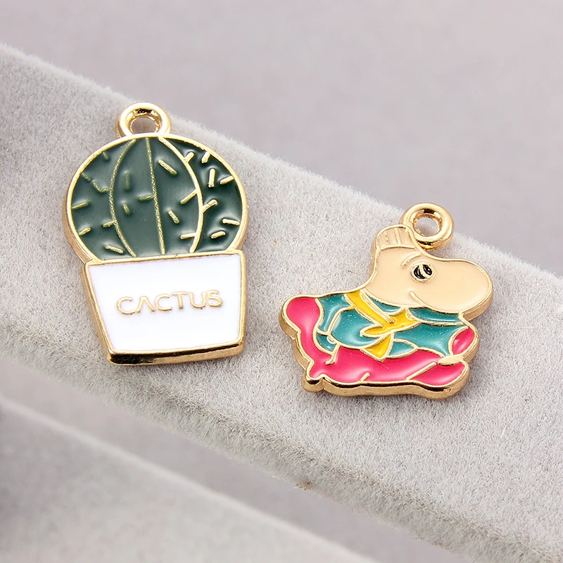 Wholesale Cute ice cream cactus bear rabbit cat drop oil alloy enamel charms  pendant DIY bracelet  jewelry accessories
