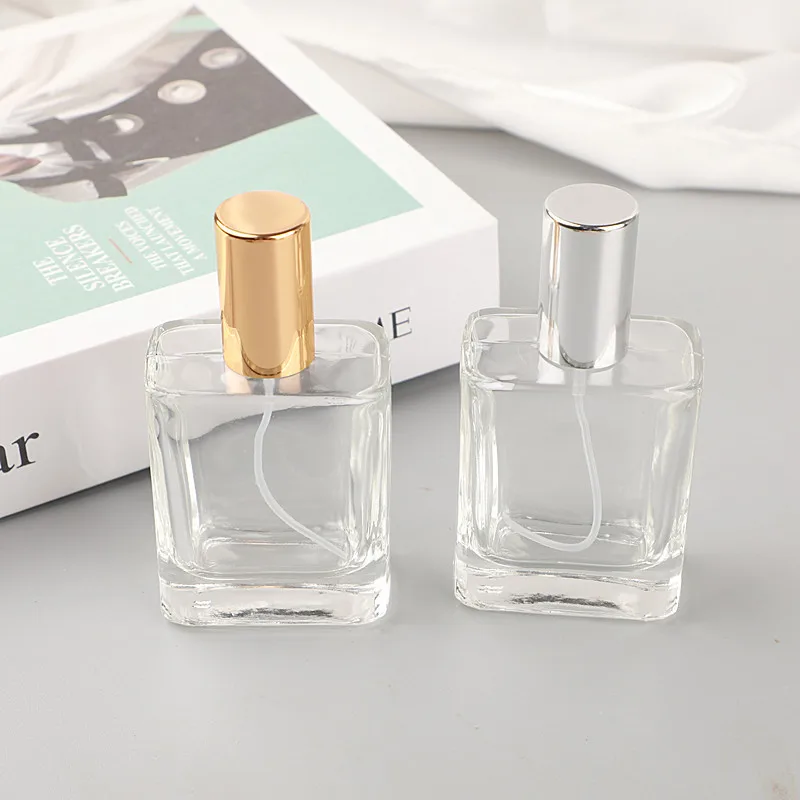 Hot sale square shape white pink orange red blue color 30ml 1oz luxury perfume bottle refill glass spray