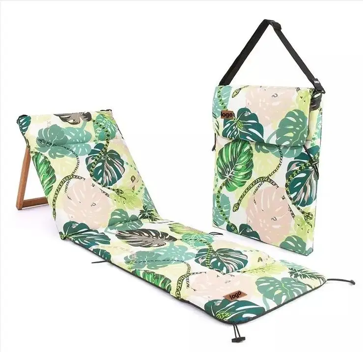 Hot Portable Foldable Beach Lounge Chairs, Adjustable Backrest Foldable Wooden Comfortable Mat Seat Chair with Storage Pocket