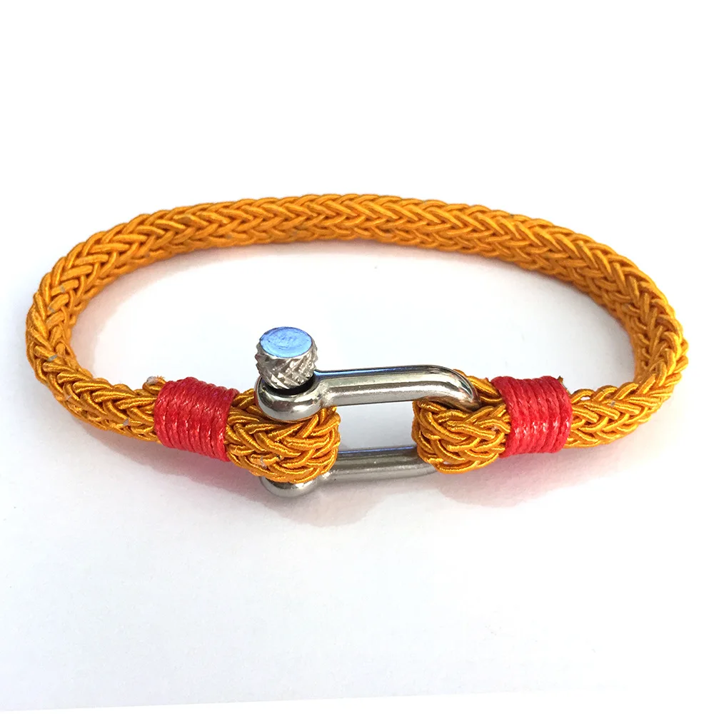 Silver U Shaped Shackle Women Men Beige Nylon Rope Bracelet Stainless Steel Ocean Sailing Bracelet