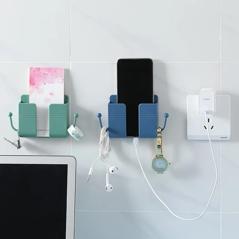 NEW Wall Mounted Organizer Storage Box Remote Control Mounted Mobile Phone Plug Wall Holder Charging Multifunction Holder Stand