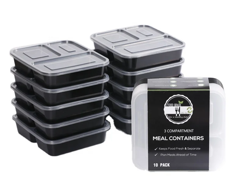 High Quality Free Samples Plastic Bento Lunch Box ,3 Compartment Food Storage Container, Meal Prep Food Container