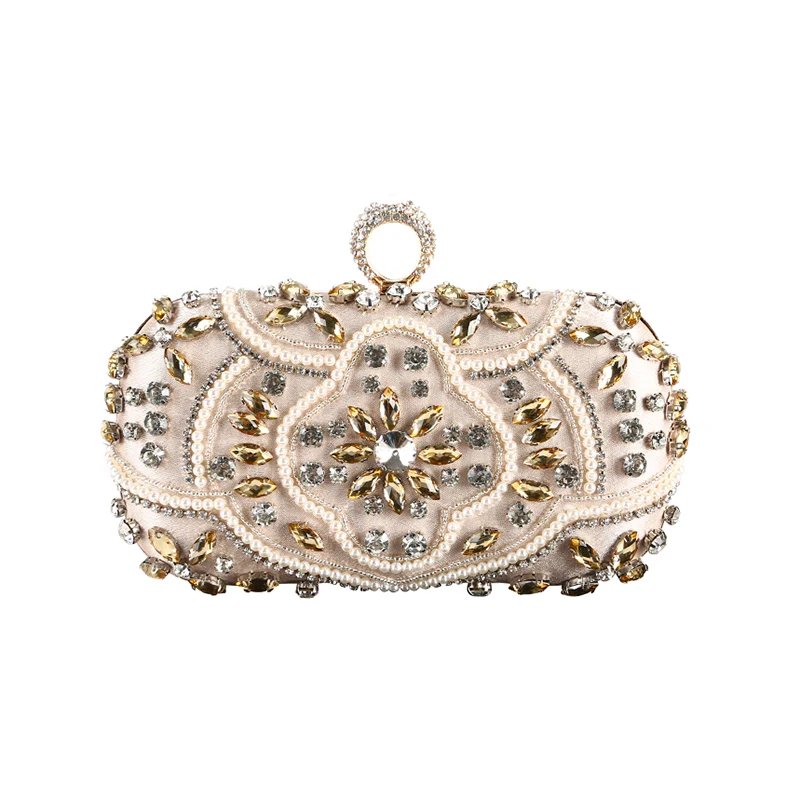 
Fashion Design Handmade New Beaed Evening Bag Crystal Clutch With Ring Metal Frame For Wedding/banquet/party/porm 