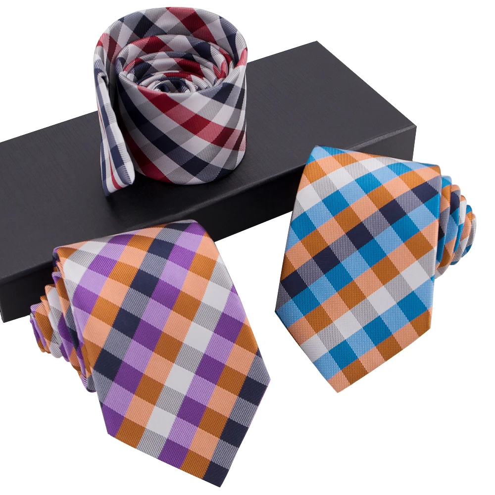 Zecheng Wholesale Jacquard Woven Luxury Plaid Checked Pure Organic Italian Silk Ties Men
