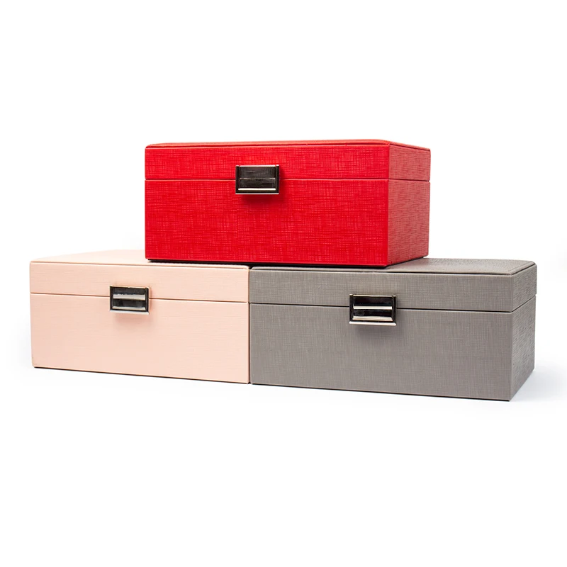 
TA MINGREN Wholesale Leather Cover Jewelry Organizer Storage Case Luxury Wooden Jewel Box 