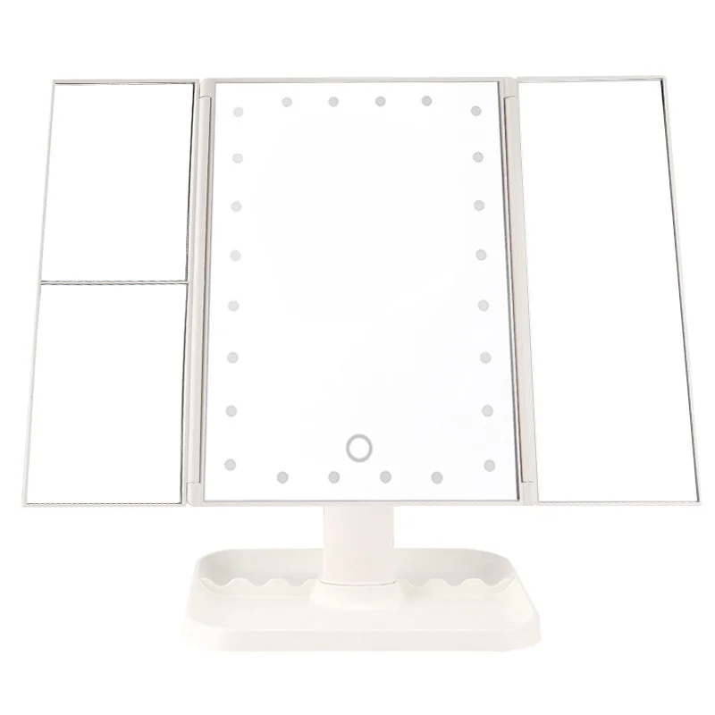 1X 2X 3X Zoom USB induction dressing lamp mirror 180 degree rotation battery LED Touch three fold beauty and makeup mirror