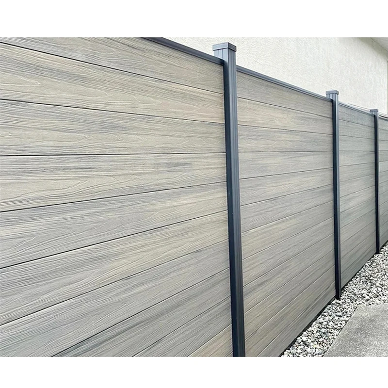 Decorative fence zaun wpc wood grain composite board privacy wpc fence panel set with aluminum metal frame post