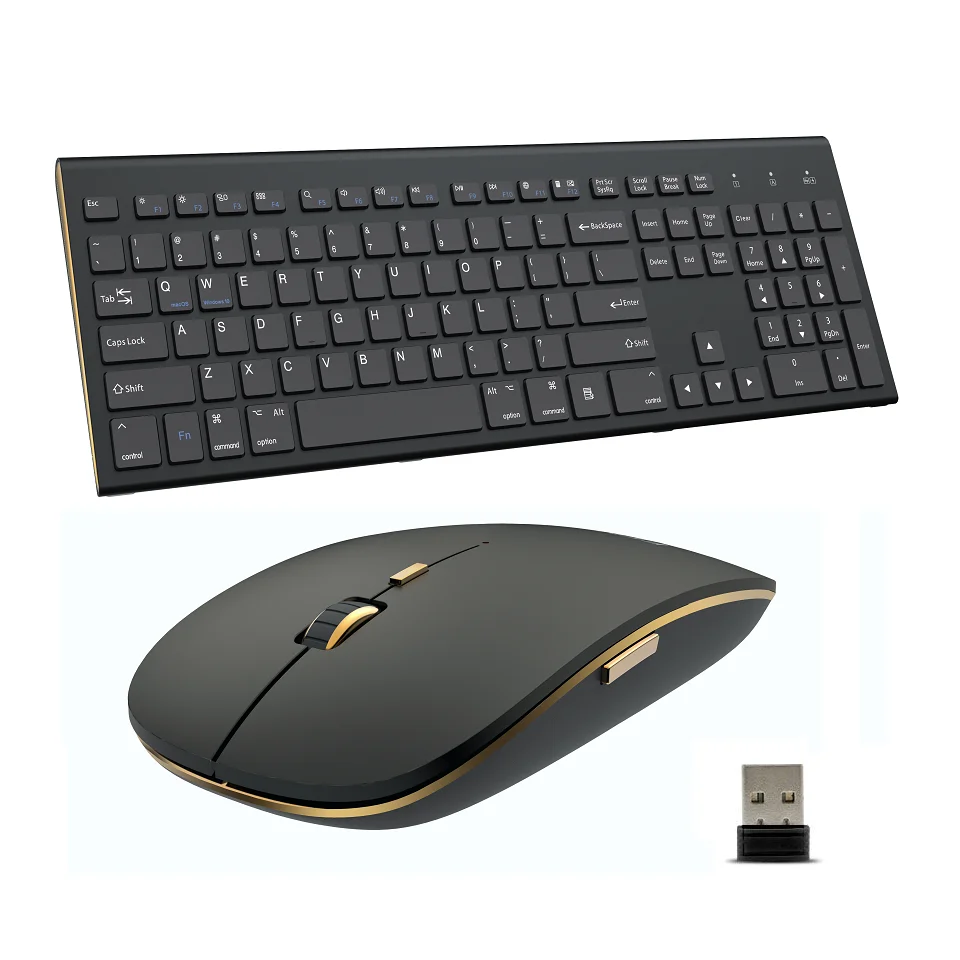 Dual System Switching Ergonomic Slope Selection 2.4G Full Size 104 Key Scissors-key Quiet Wireless Keyboard and Mouse Combos