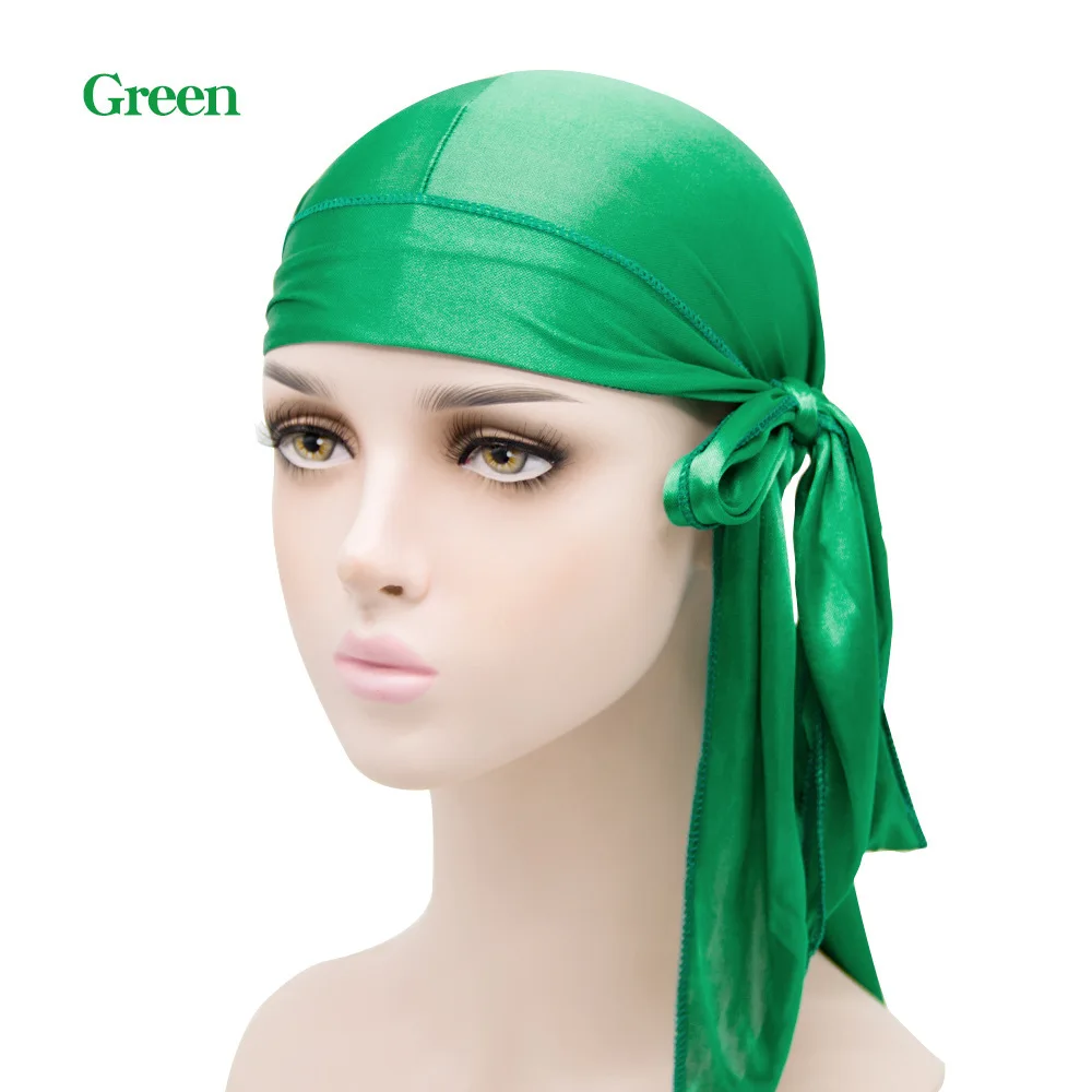 Cheap high quality  silk long tail headscarf halo turban hat for men and women Silk Pirate neutral wind headscarf hat
