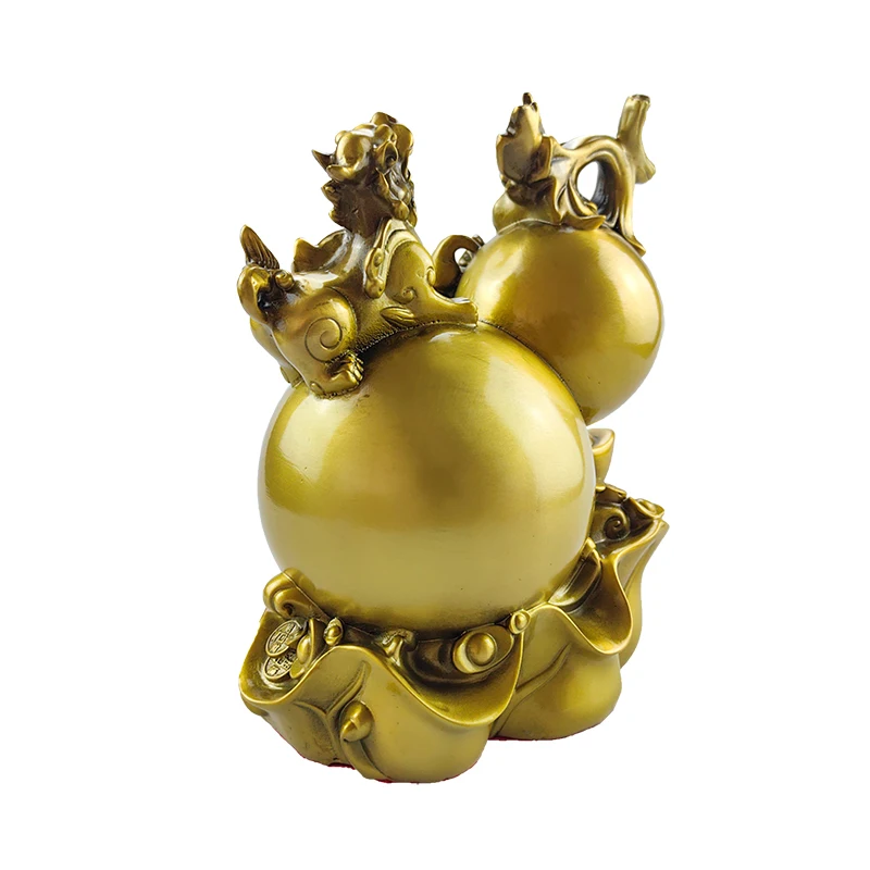 Customize design home decoration fortune product Chinese traditional copper gold bottle gourd art craft