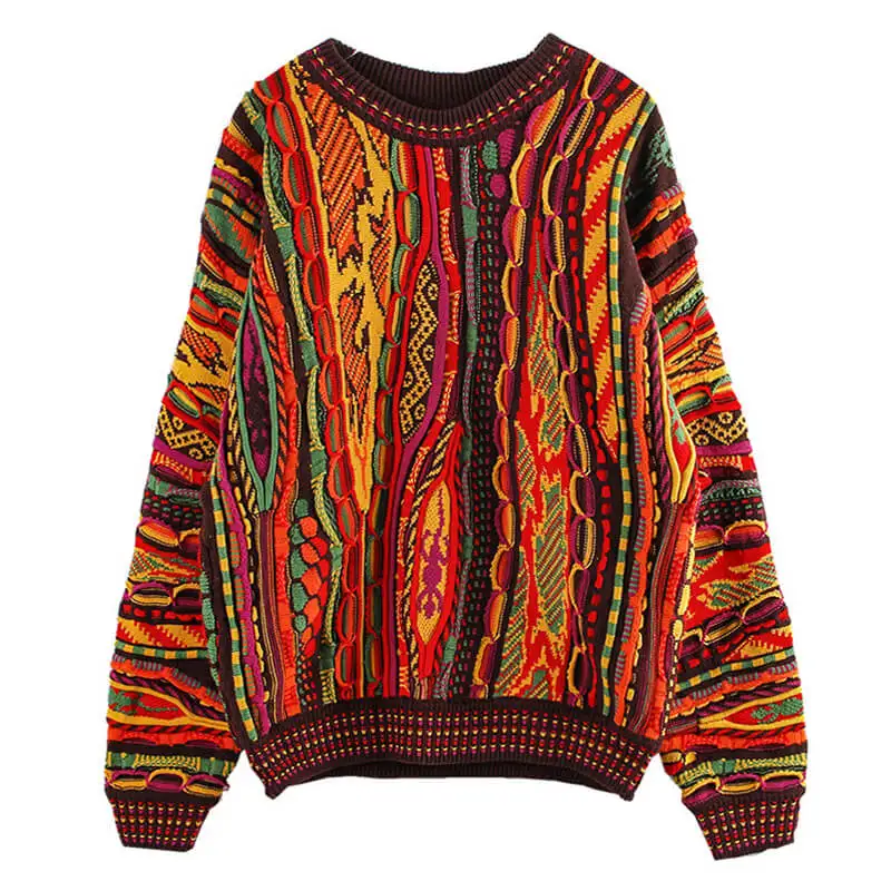 Custom Wholesale Hot Sale Vintage Colorful Men Knitted Pullover Knitwear Retro100% Mercerized Cotton Sweater