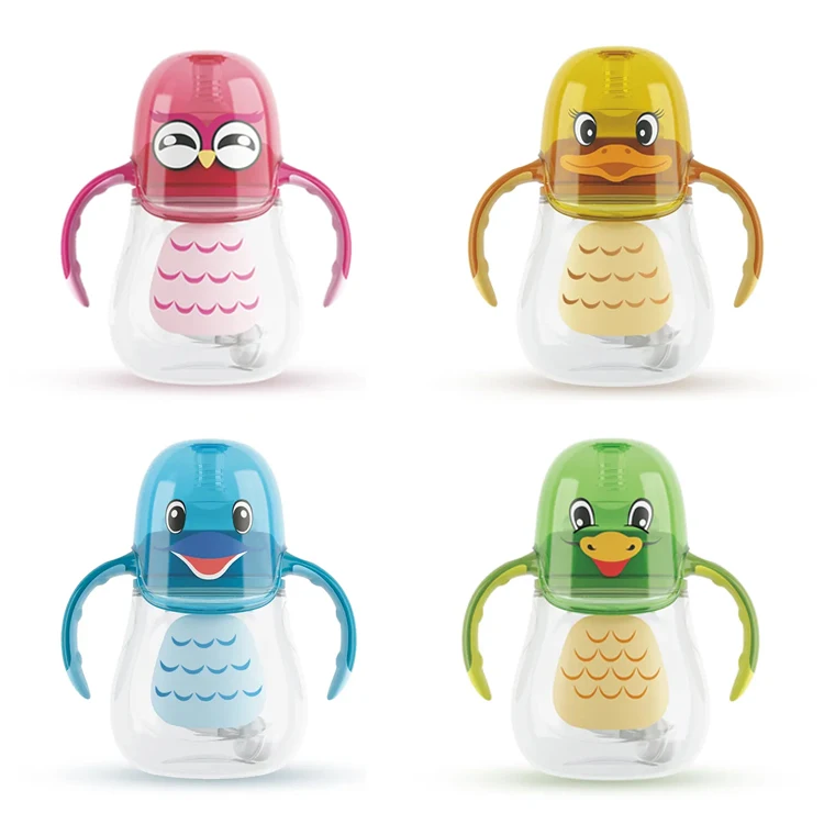 Food Grade Plastic Baby Bottle BPA-Free Silicon Feeding Cup for Infants Manual Pump Safe and Printed Pattern for Kids