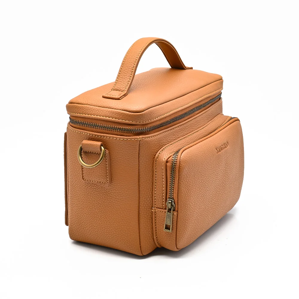 Custom Trendy Professional Brown Vegan Microfiber Leather Crossbody Camera Lens Bag for Photography