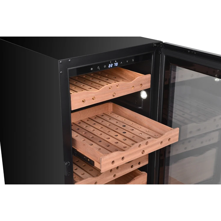 Cedar Wood Cigar Storage Cabinet Glass Door Display Cigar Fridge Stable Humidity Fans Cooling No Frost Cigar Humidor
