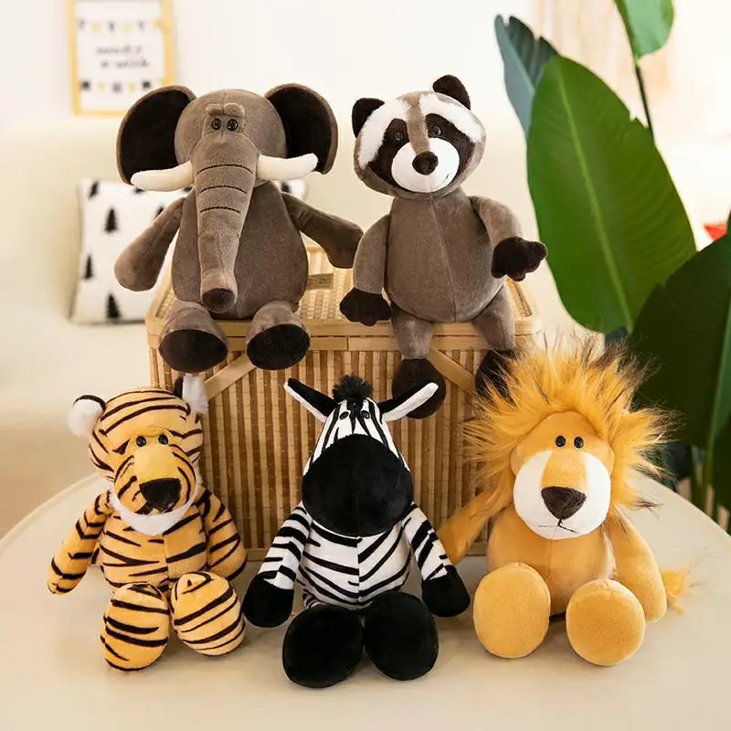Wholesale Factory Custom Jungle Tiger Forest Animal Toys Soft Stuffed Fox Raccoon Giraffe Elephant Plush Toy