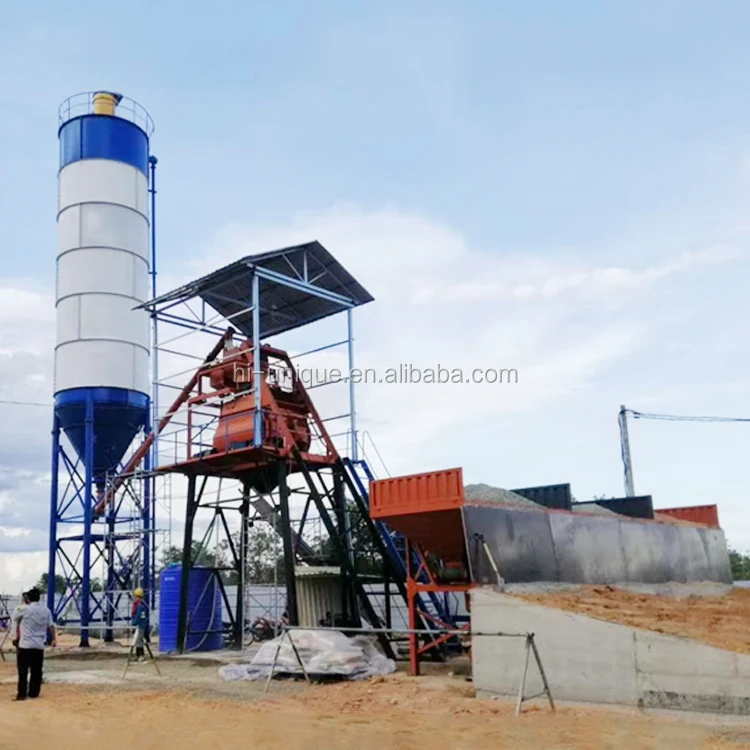 Engineering Construction Equipment HZS50 Concrete Mixer Machinery Concrete Mixing Plant with Twin Shaft Concrete Mixer