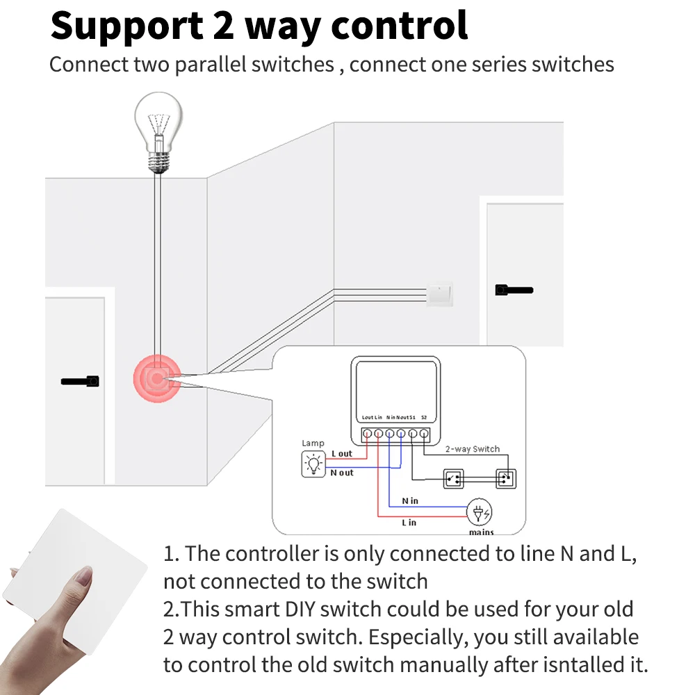 2022 Newest 16A 433Mhz Wireless Kinetic Energy Switch 2 way Push Button Waterproof Light Switch Remote Controller Wall Switch