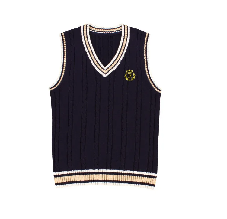 Embroidered V-neck girl student school uniform sweater knitted vest boy girl vest V-neck sleeveless high school vest