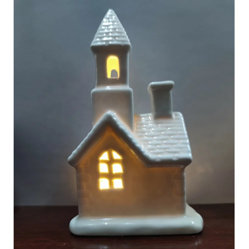 6 inch Christmas White Ceramic Town House Lantern Tea Lights Candle Holder