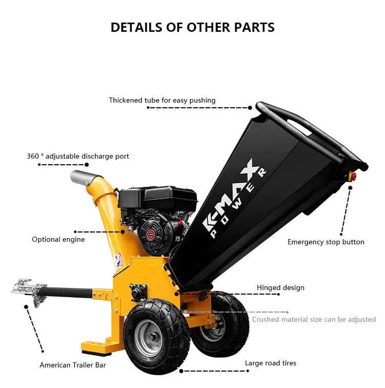 2024 15HP Upgraded High Efficient Gasoline Engine Wood Shredder Upgraded 5 inches High Performance Wood Chipper