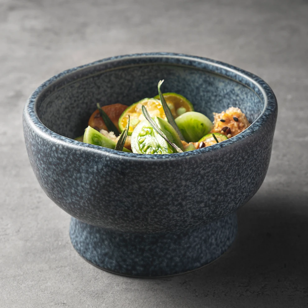 JiuJiuJu Dinner Dessert Bowls Speckled Masonry Porcelain Soup Bowls Unique Blue Japanese Design Crockery Dinnerware Salad Bowl