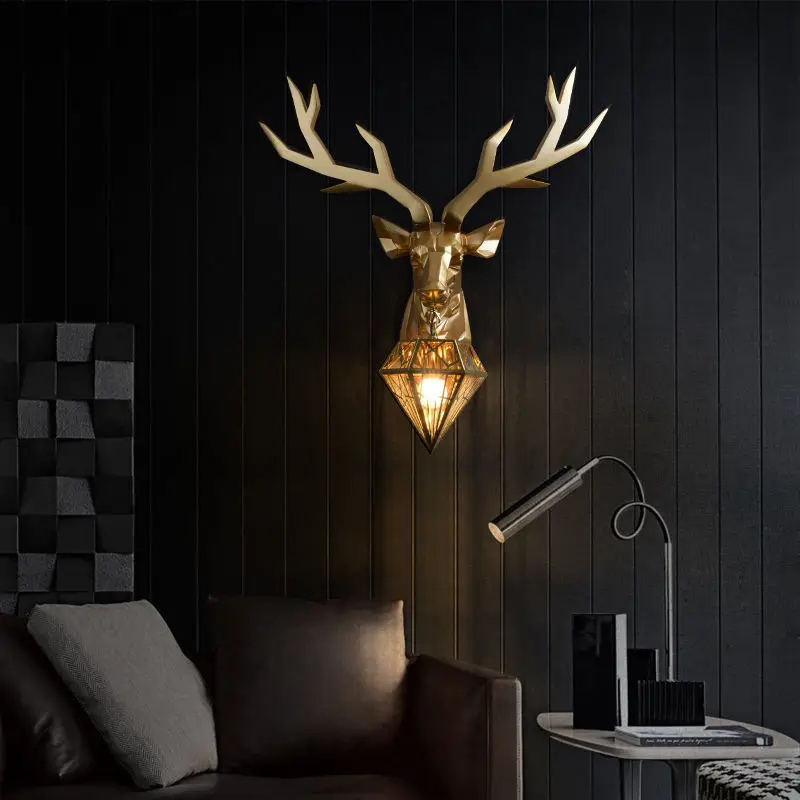 2022 Light Luxury Living Room Background Wall Hanging Decoration Beside Lamp Deer Wall Light