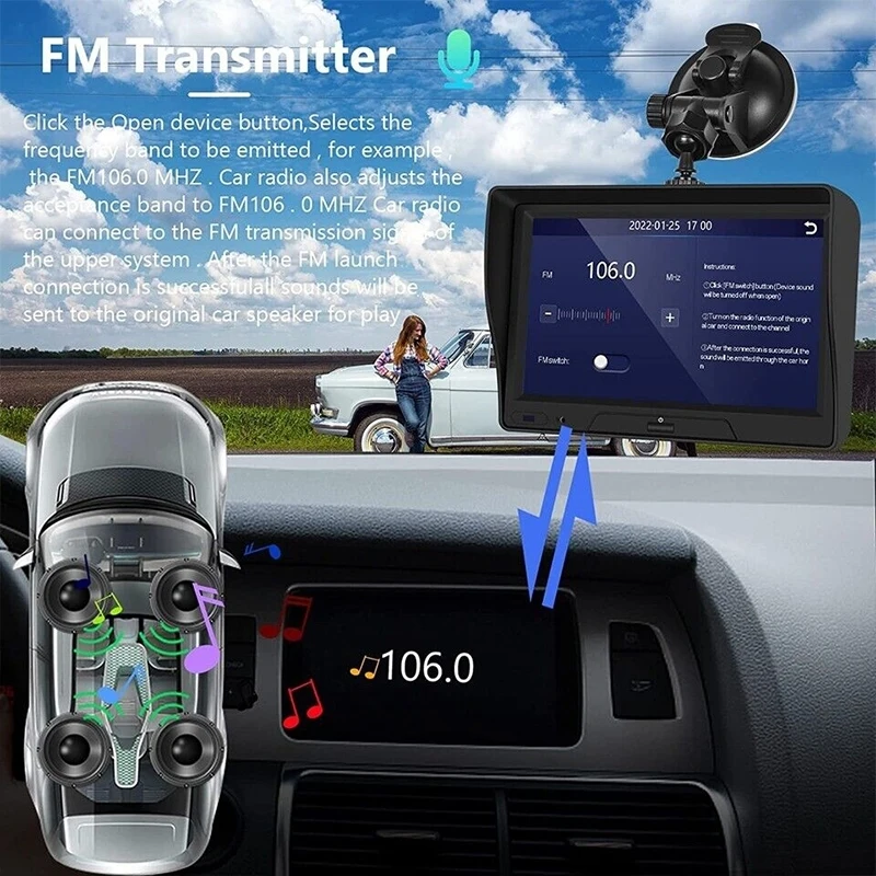 P702D 7 inch Portable Touch Display Wireless Car Navigator Dual-lens Smart Driving Recorder