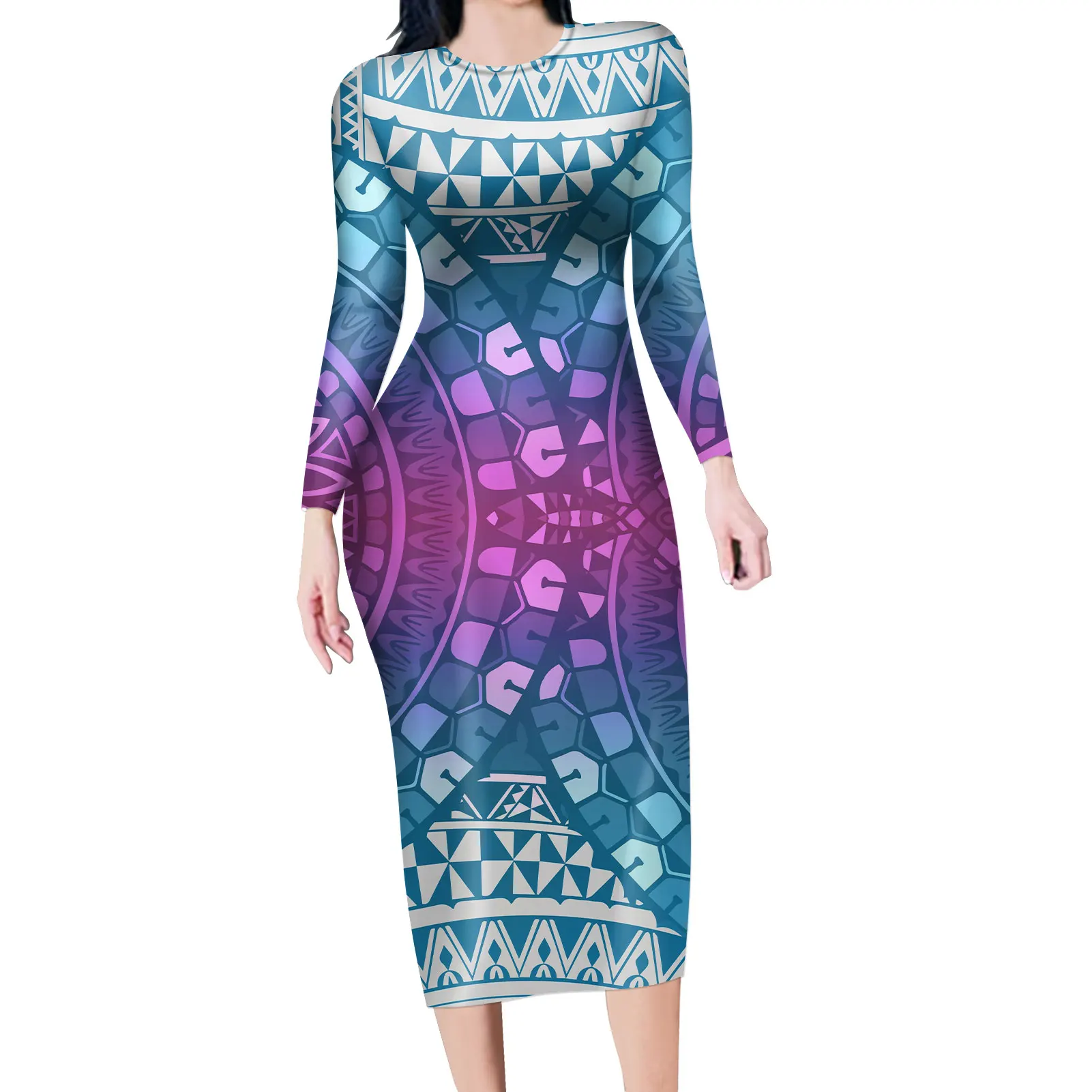 Оптовая продажа, полинезийское племенное платье с длинным рукавом, полинезийские племенные платья для женщин, повседневное весеннее осеннее женское Платье Макси