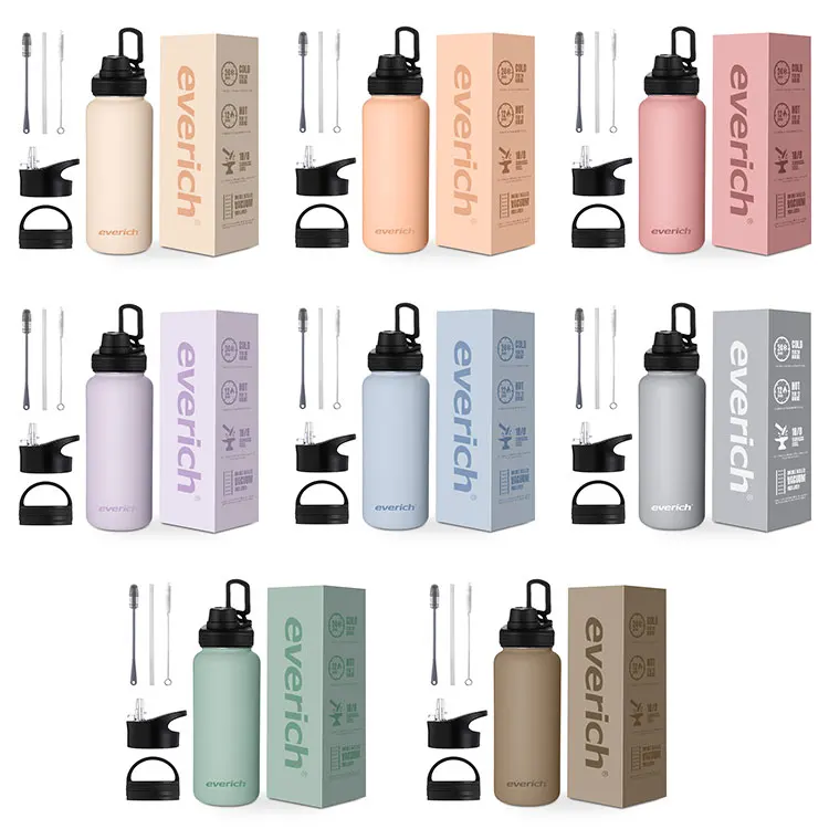 Everich 32oz 40oz Sports Thermos Insulated Vacuum Flask Stainless Steel Water Bottle