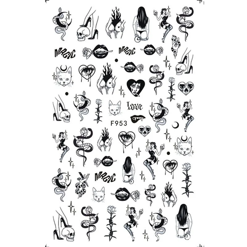 Wholesale Black Snake Nail Stickers Decal Halloween design adhesive Sliders Nail art Deco tattoo nail art