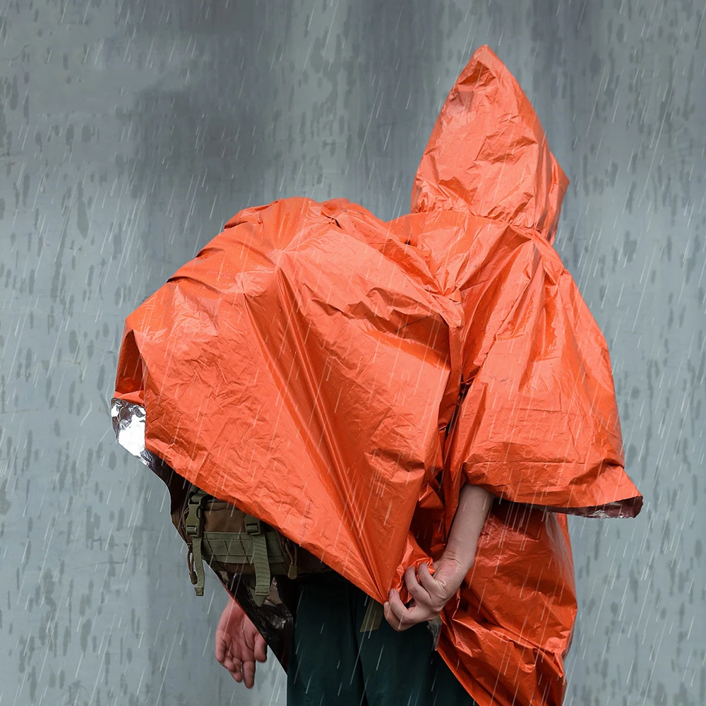 Long riding bicycle thickened reflection windproof emergency hiking multifunctional raincoat Outdoor portable emergency raincoat