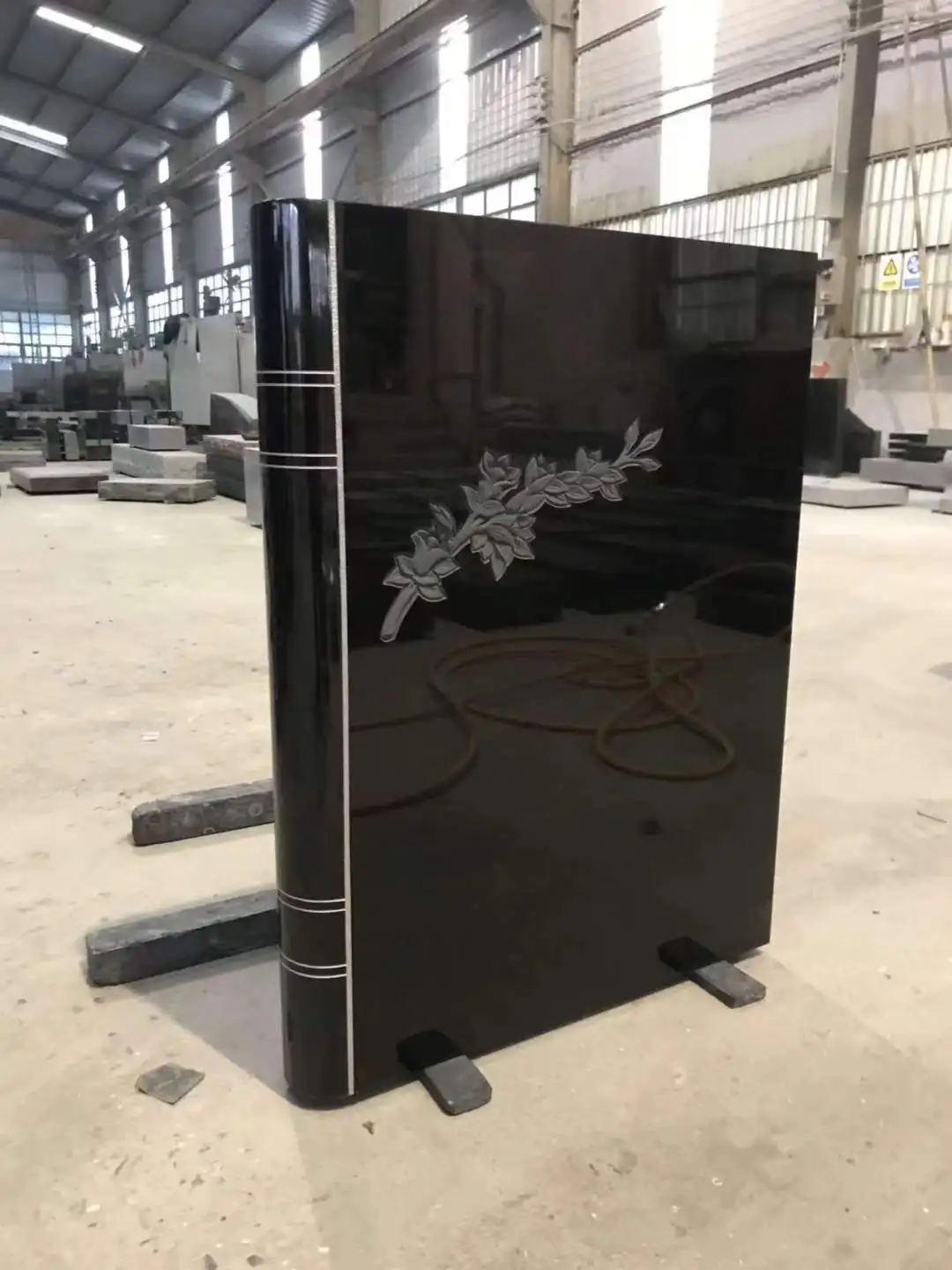 Black Granite and White Marble The Mother Virgin Mary Carving Headstones