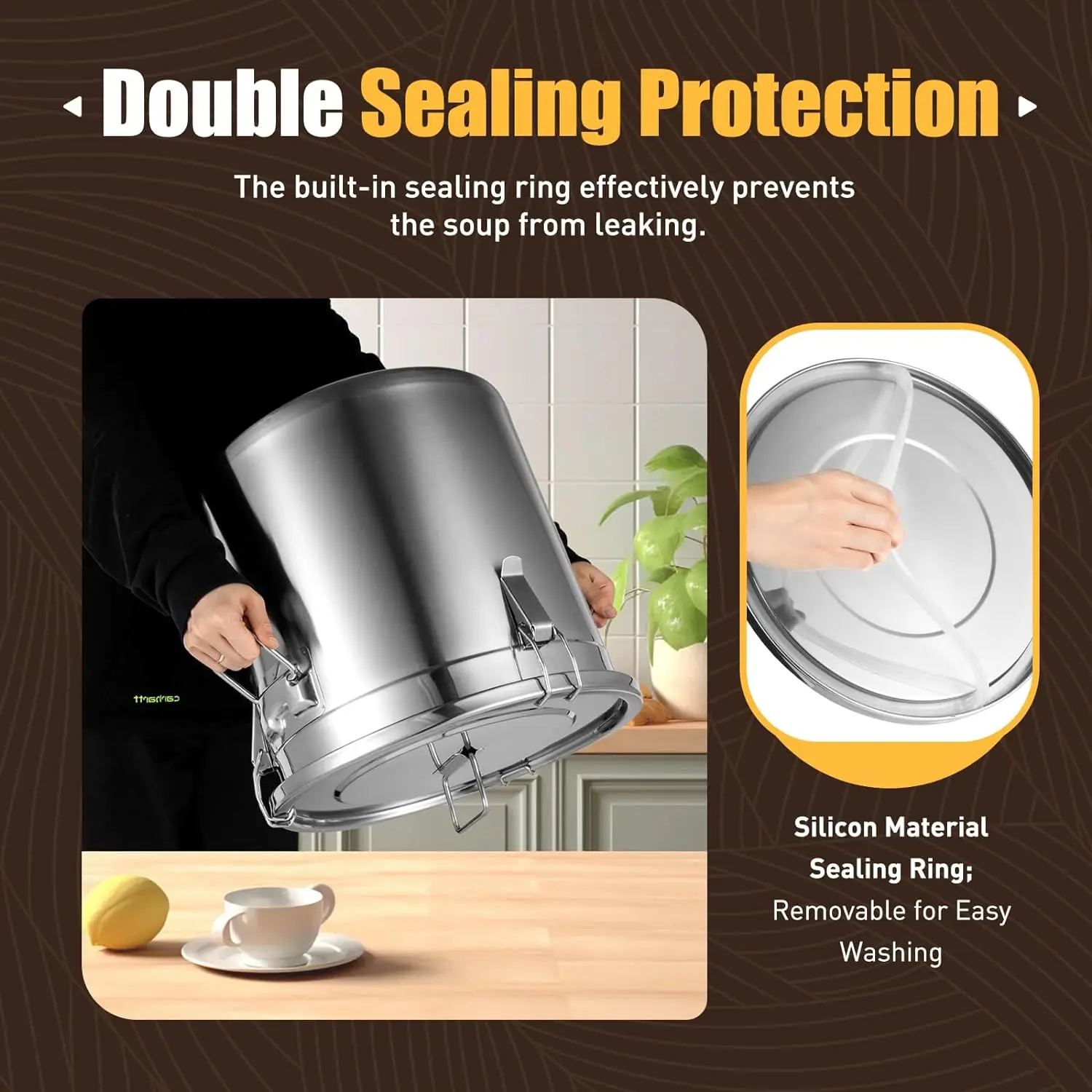 Kitchen Rice Metal Stock Pot Food StorageJar Sealed Bucket Milk Cans with Airtight Lid Handle Stainless Steel Canister Container