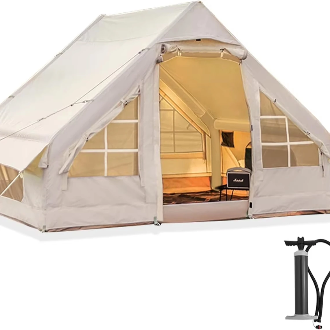 Inflatable 4 Season Waterproof Windproof Glamping Tent Luxury Cabin Mesh Windows Doors Easy Setup Outdoor Blow Camping Tent Pump