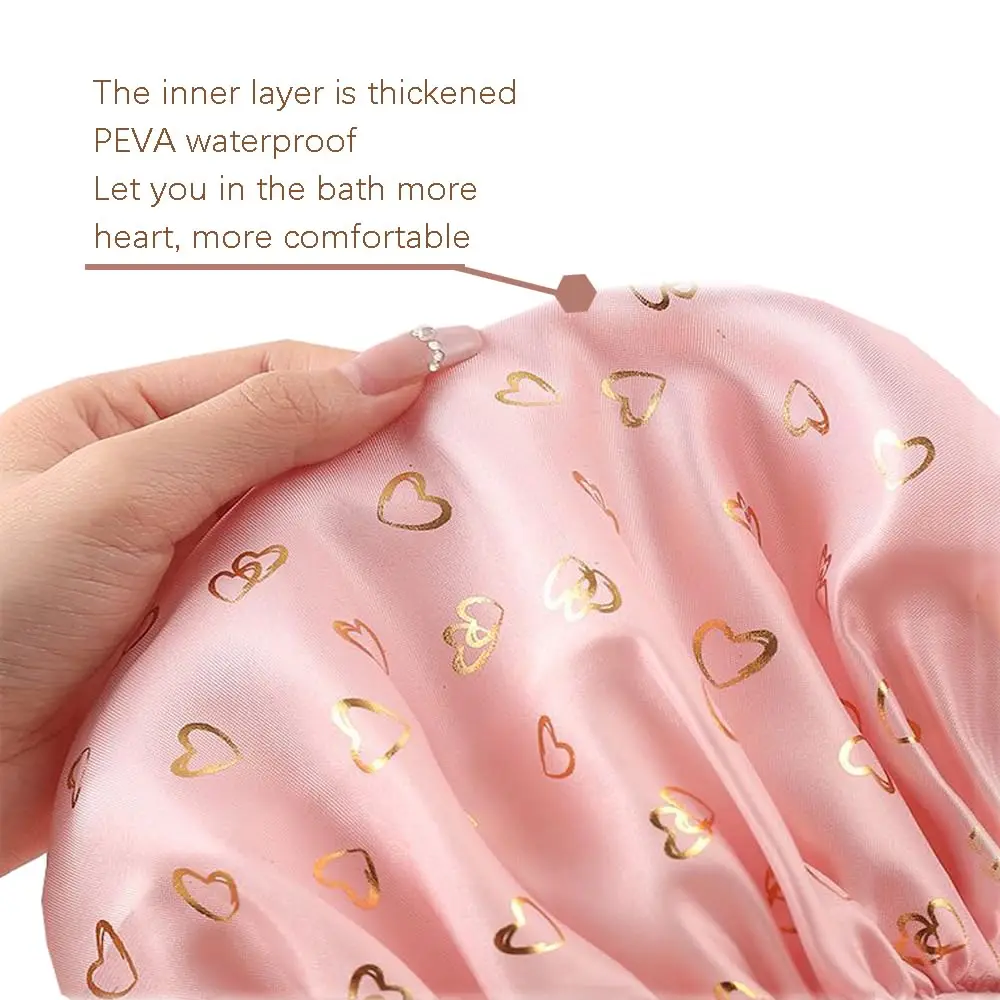 Wholesale popular waterproof EVA PEVA PE satin women adult smoke proof oil proof home hotel bathing shower cap with elastic band