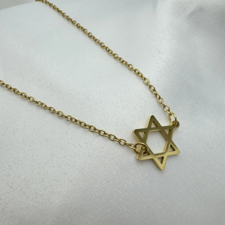 New Stock Arrival Dainty Jewish Star Necklace Choker Gold Plated Tarnish Free Stainless Steel Star Of David Necklace For Women