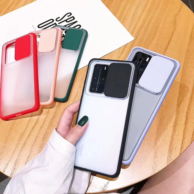 2020 New Frosted Transparent PC+TPU  Slide Camera Case For Huawei Nova 7i P40 Lite Camera Lens Protection Case For  P40 Pro