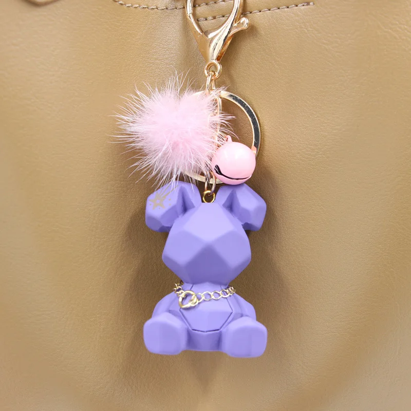 Cute Little Rabbit Bell Fur Ball Keychain Cartoon Rubber 3D Anime Geometric Rabbit Keychains Bag pendant Car keychain Small Gift