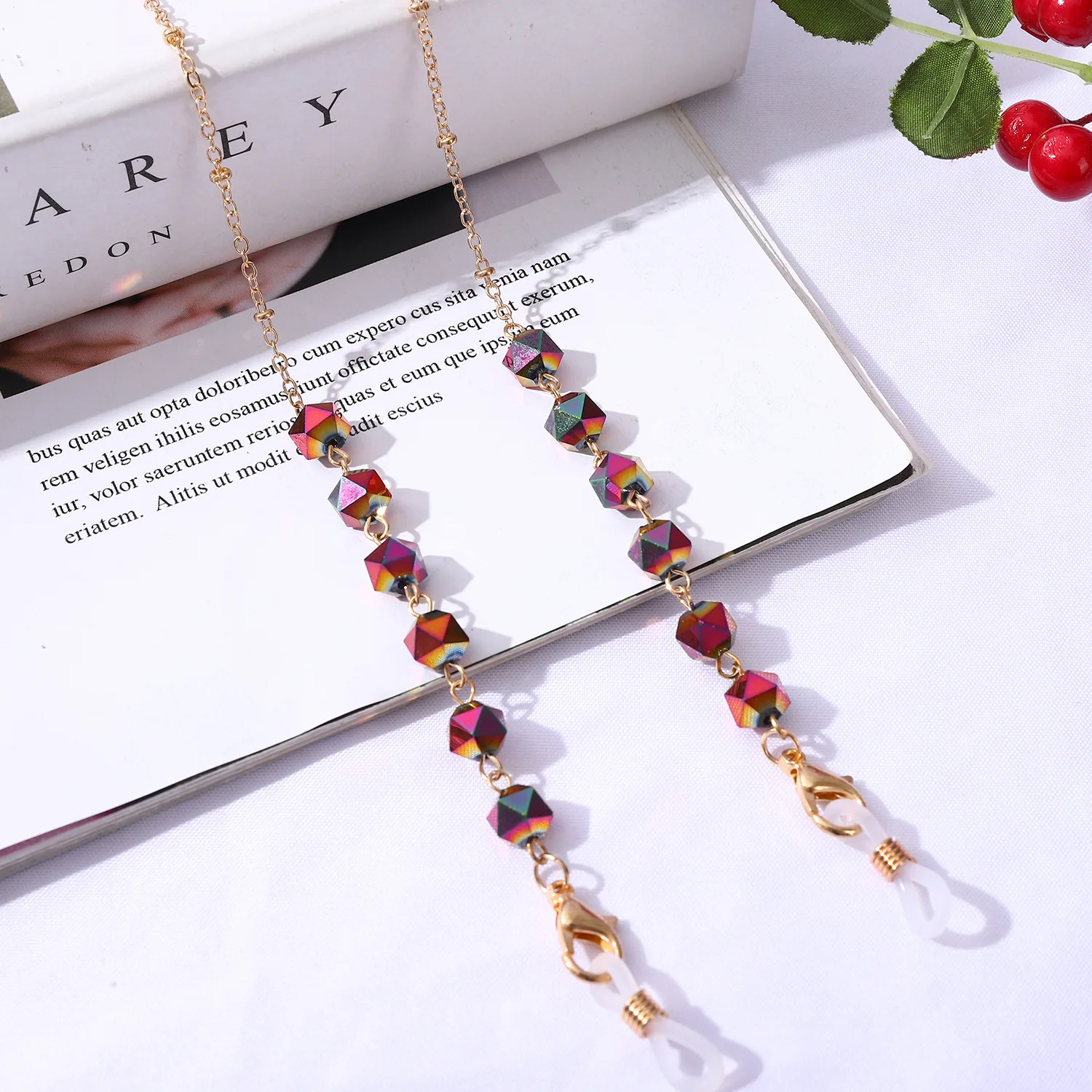 New Fashion Multicolor  Summer Trendy Crystal Glass Beaded Eyeglass Eyewear Chain  For Sunglasses
