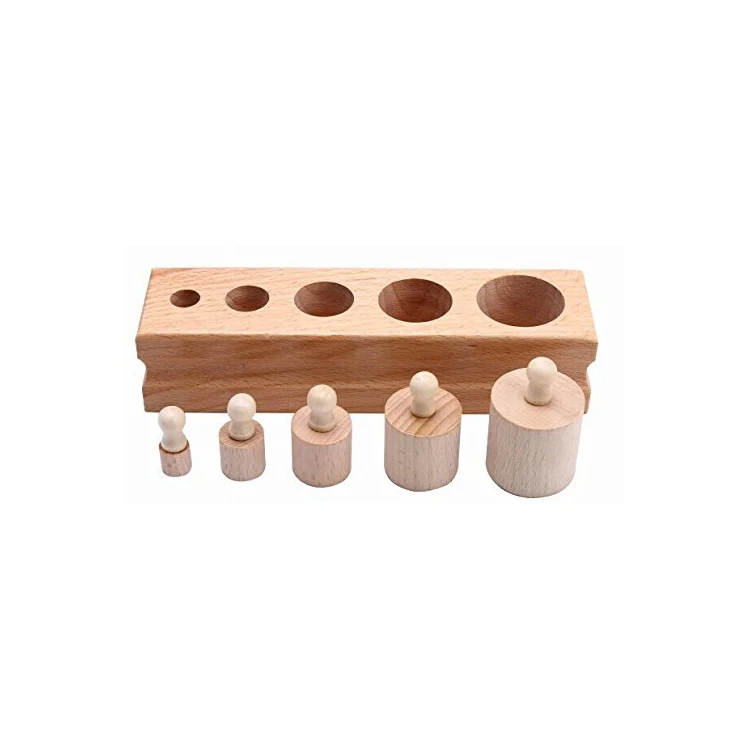 Wholesale custom multicolor montessori knobbed cylinder blocks teaching materials wooden educational early learning tools toys