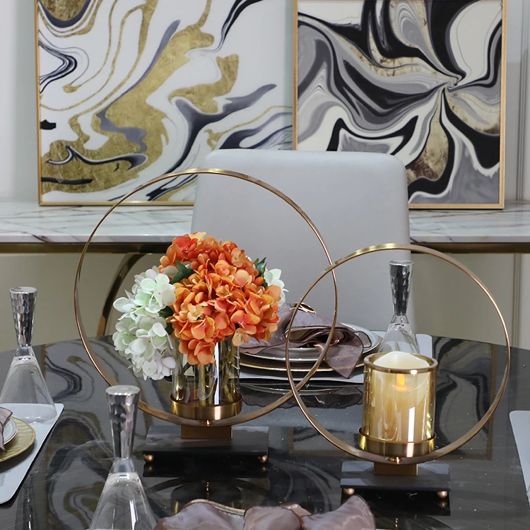 Unique home decor wedding antique brass metal glass tealight candle holder vase