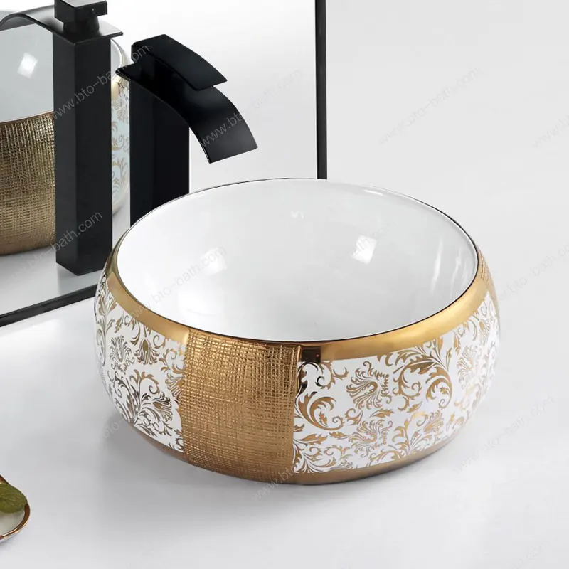 BTO sanitary ware luxury design golden oval shape small size basin bathroom counter top wash basin vessel sink