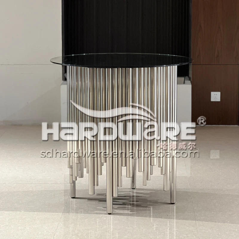 Nightclub Wedding Event Banquet Furniture Luxury Silver Stainless Steel Round Unique Center Counter Glass Bar Table