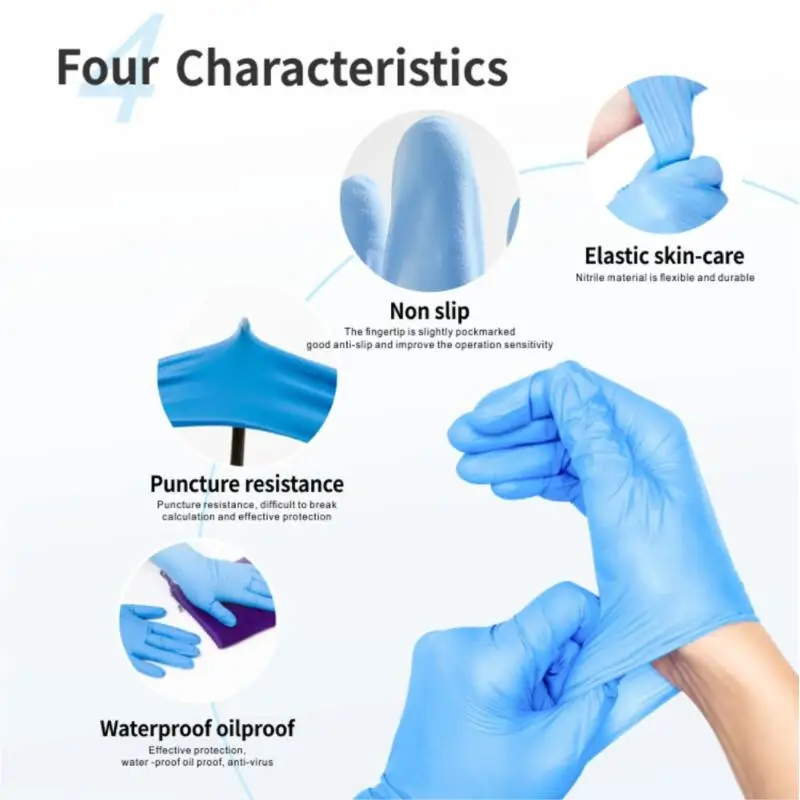 China Manufactory Luva Nitrilica Azul Noir Gants Jetables Medical Nitrile Pulv Gliove Blue