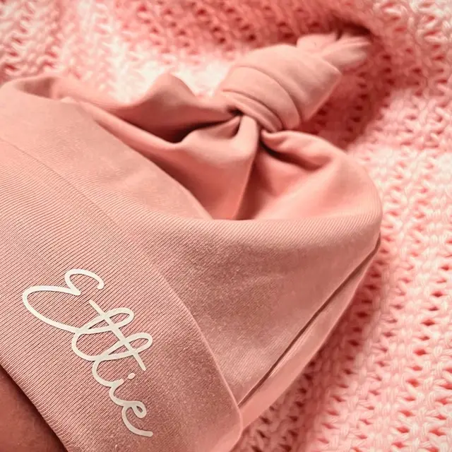 Cheap Newborn Baby Hospital Knotted Beanie Gift Soft Cotton Fabric Custom Print Kids Name Baby Hats