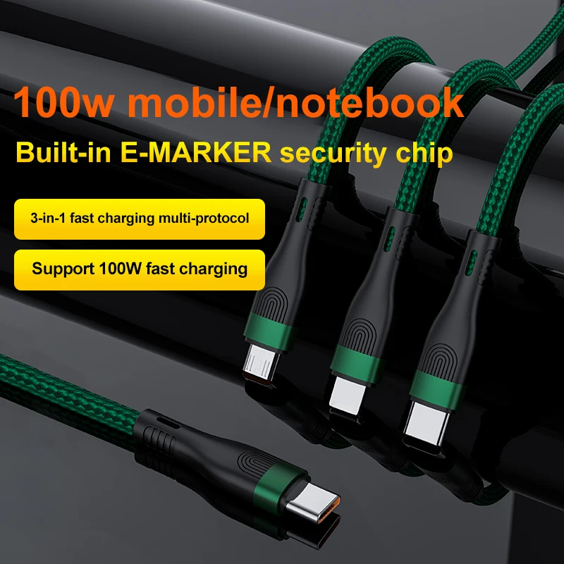Высококачественный дорожный удобный кабель для передачи данных 6A 100 Вт Сверхбыстрая зарядка с Type-c