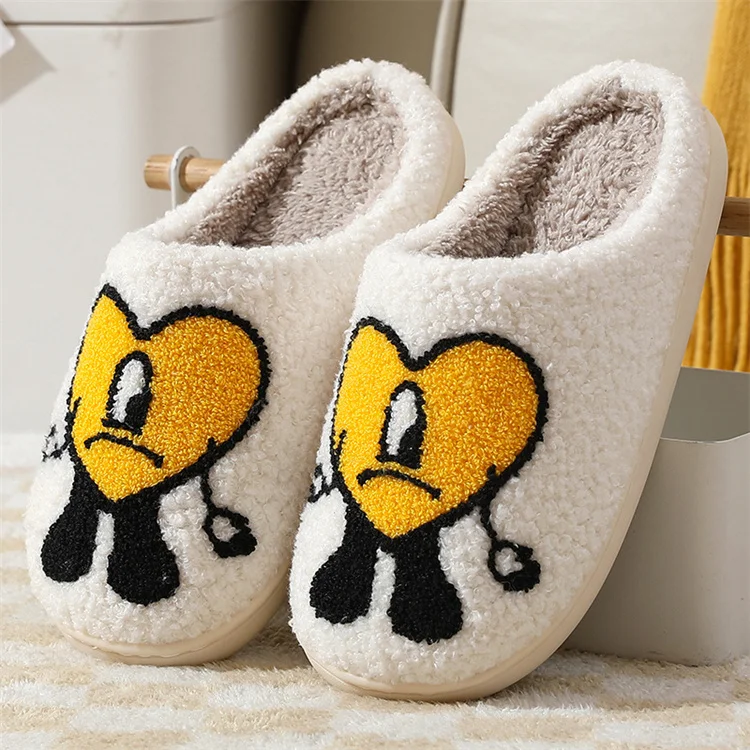 Low Price Red Heart Love Slippers Warm Fussy House Funny Cartoon Yangzhou Plush Bad Bunny Slippers